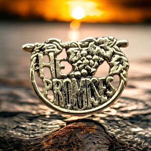 HE PROMISES Religious Grape Vines Gold Tone Hat Lapel Pin Tie Tack